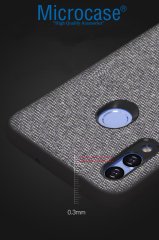 Microcase Huawei Honor 8X MAX Fabrik Serisi Kumaş ve Deri Desen Kılıf - Gri + Tempered Glass Cam Koruma