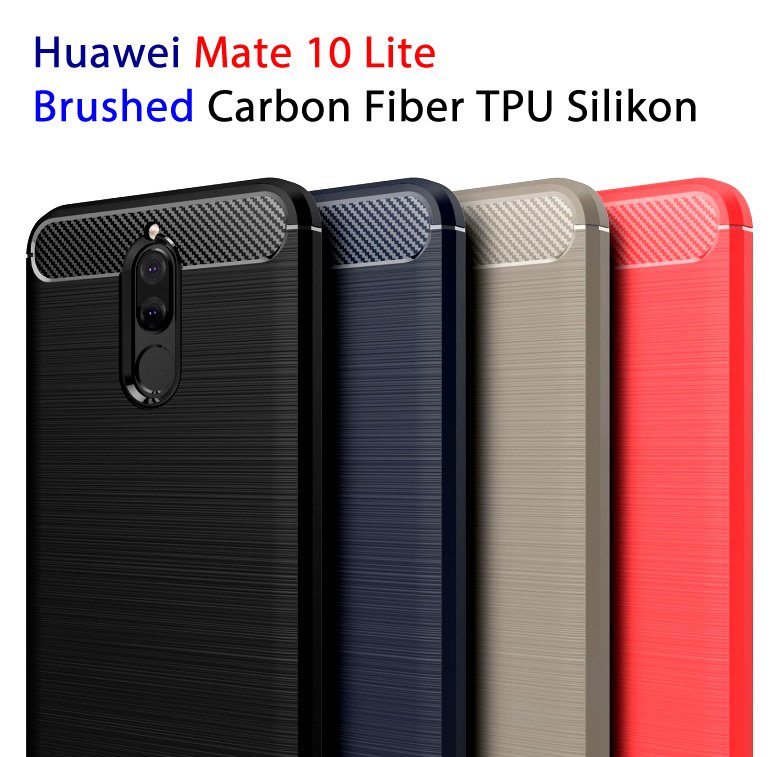 Huawei MATE 10 LİTE Brushed Carbon Silikon + Tempered Cam
