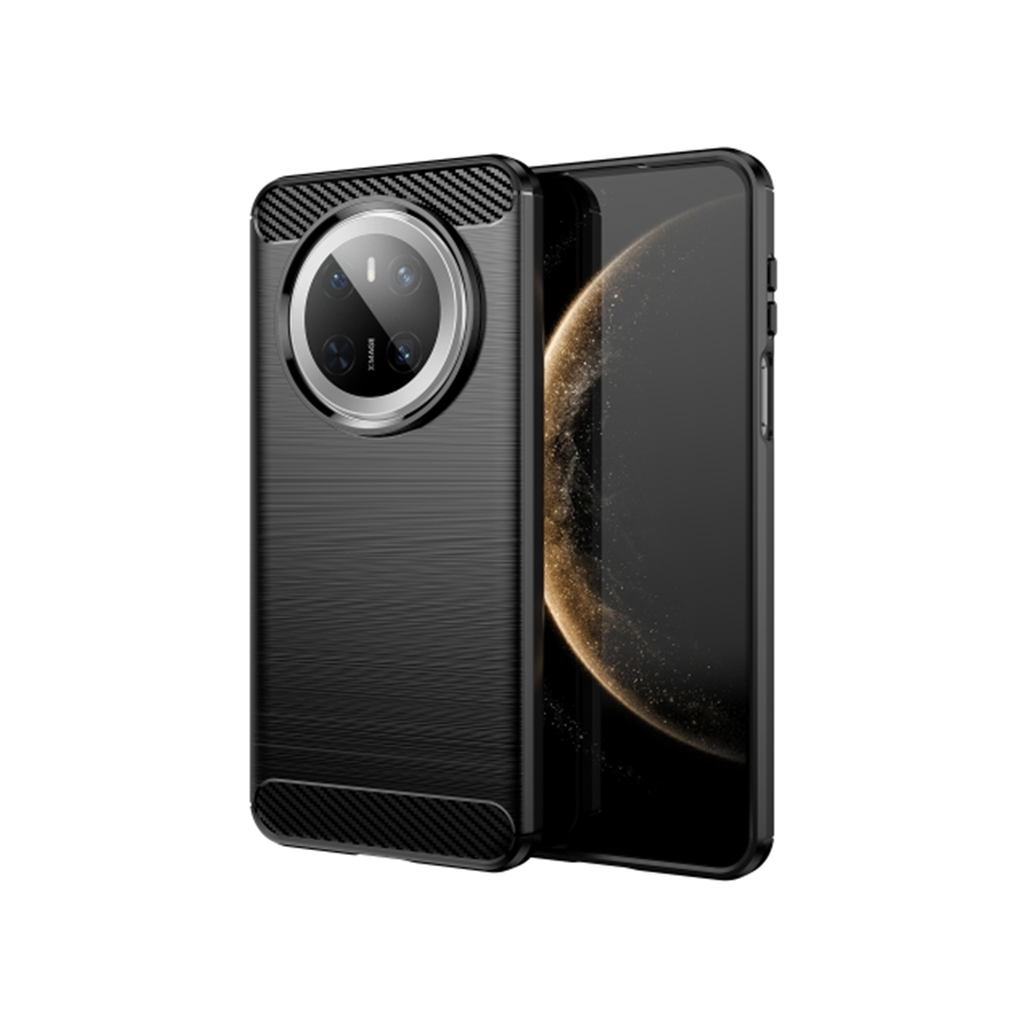 Microcase Huawei Mate 70 ile Uyumlu Brushed Carbon Fiber Silikon Kılıf - Siyah AL3332
