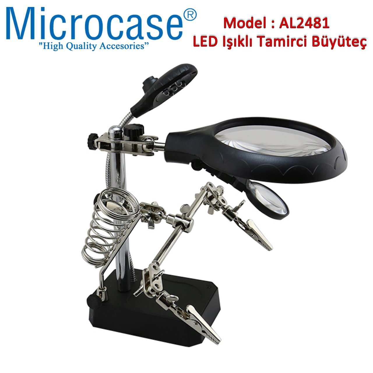 Microcase Led Işıklı Masaüstü Tamirci Büyüteç Seti - AL2481