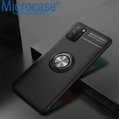 Microcase Xioami Poco M3 Focus Serisi Yüzük Standlı Silikon Kılıf - Siyah