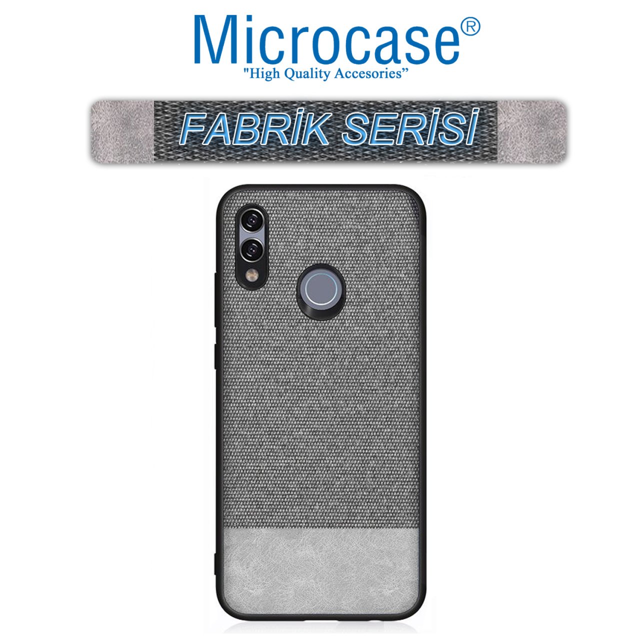 Microcase Huawei Honor 8X MAX Fabrik Serisi Kumaş ve Deri Desen Kılıf - Gri