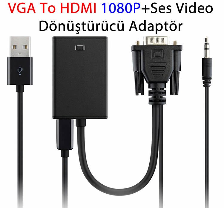 VGA Erkek to HDMI Çıkış + 1080P HD + Ses TV AV HDTV Video Dönüştü