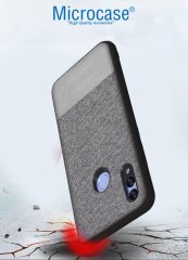 Microcase Huawei Honor 8X MAX Fabrik Serisi Kumaş ve Deri Desen Kılıf - Gri
