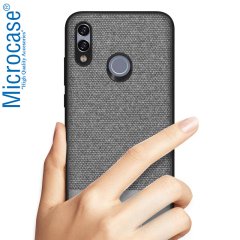 Microcase Huawei Honor 8X MAX Fabrik Serisi Kumaş ve Deri Desen Kılıf - Gri