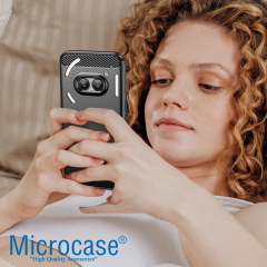 Microcase Nothingphone 2A Plus ile Uyumlu Brushed Carbon Fiber Silikon Kılıf - Siyah AL3332