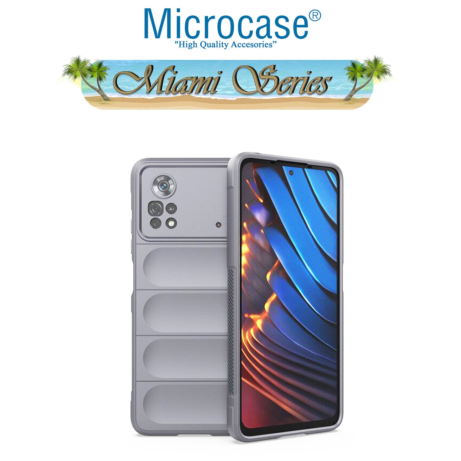 Microcase Xiaomi Poco X4 Pro 5G Miami Serisi Darbeye Dayanıklı Silikon Kılıf - Açık Gri
