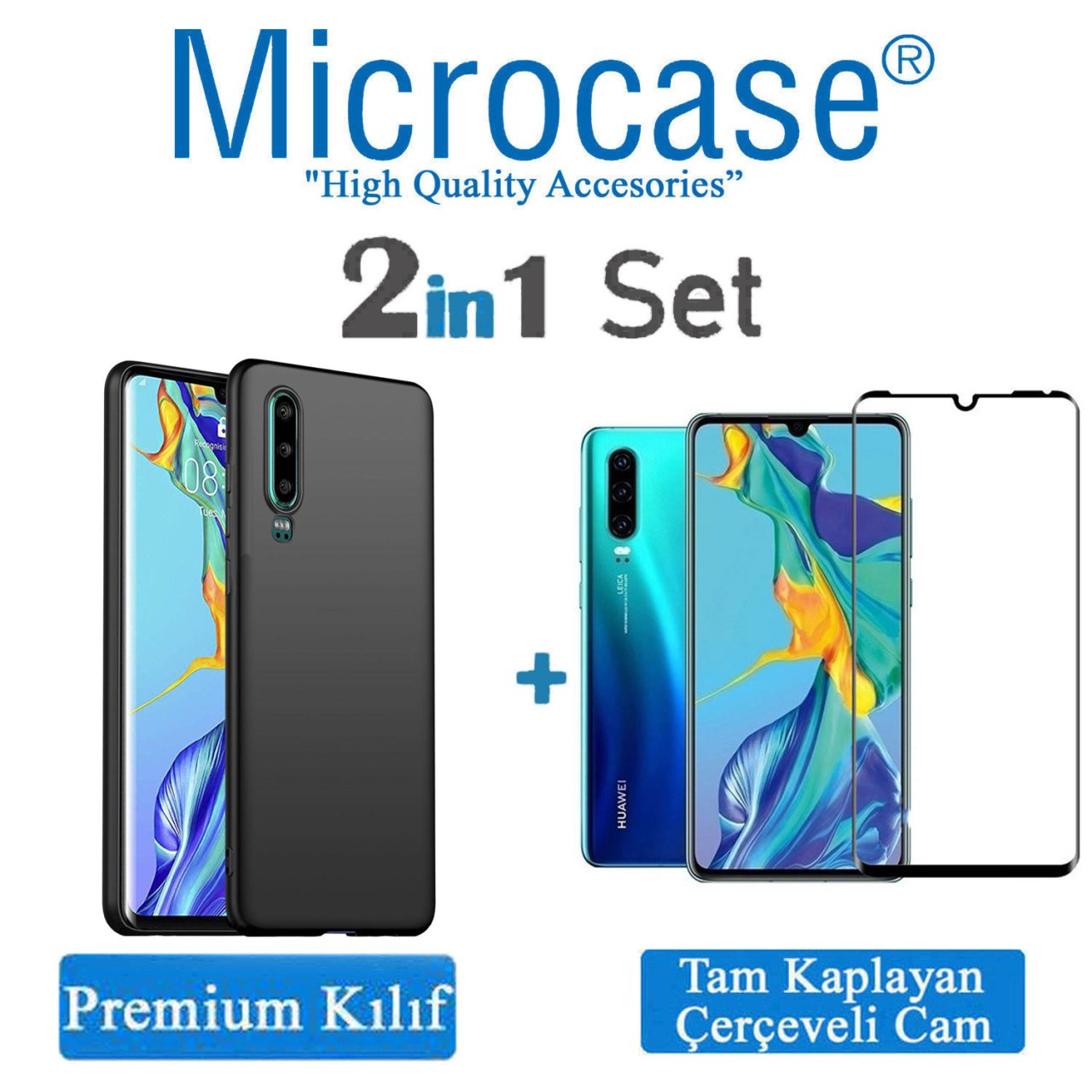 Huawei P30 Premium Matte Silikon Kılıf + Tam Kaplayan Cam