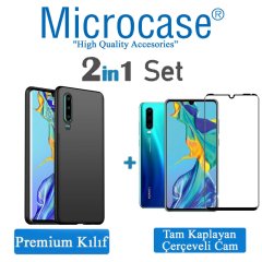 Huawei P30 Premium Matte Silikon Kılıf + Tam Kaplayan Cam