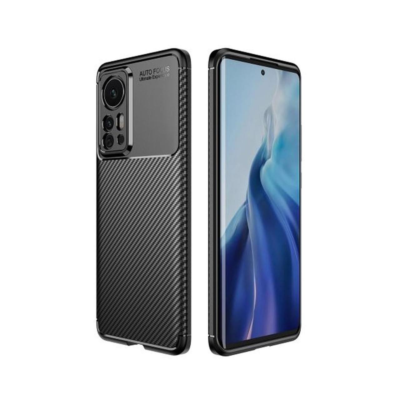 Microcase Xiaomi Mi 12 Pro Maxy Serisi Carbon Fiber Silikon Kılıf-Siyah