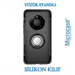 Microcase Huawei Mate 40 Pro Yüzük Standlı Armor Silikon Kılıf - Siyah
