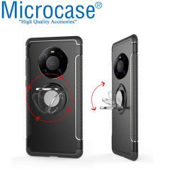 Microcase Huawei Mate 40 Pro Yüzük Standlı Armor Silikon Kılıf - Siyah