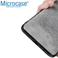 Microcase Huawei P30 Fabrik Serisi Kumaş ve Deri Desen Kılıf - Gri