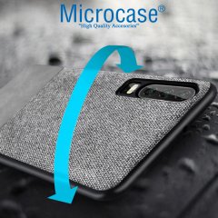 Microcase Huawei P30 Fabrik Serisi Kumaş ve Deri Desen Kılıf - Gri