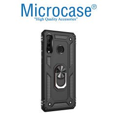 Microcase Huawei P40 Lite E / Y7P Anka Serisi Yüzük Standlı Armor Kılıf - Siyah