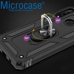 Microcase Huawei P40 Lite E / Y7P Anka Serisi Yüzük Standlı Armor Kılıf - Siyah
