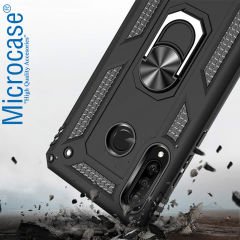 Microcase Huawei P40 Lite E / Y7P Anka Serisi Yüzük Standlı Armor Kılıf - Siyah
