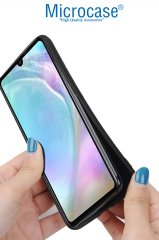 Microcase Huawei P30 Fabrik Serisi Kumaş ve Deri Desen Kılıf - Gri
