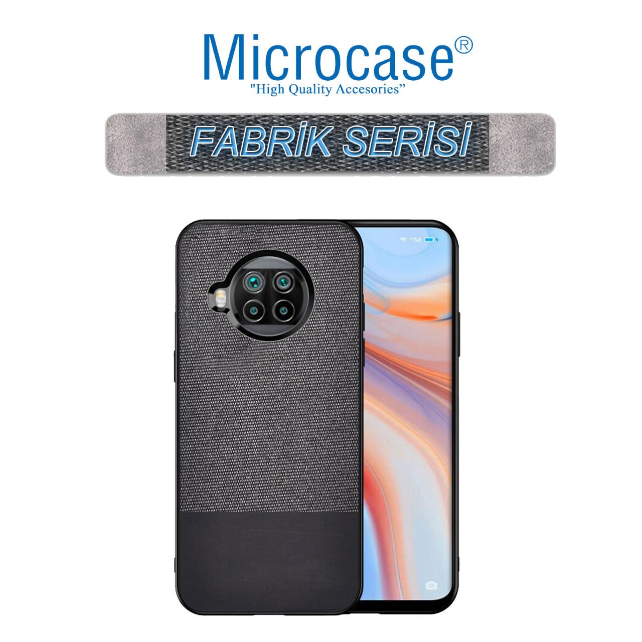 Microcase Xiaomi Mi 10T Lite Fabrik Serisi Kumaş ve Deri Desen Kılıf - Siyah