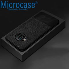 Microcase Xiaomi Mi 10T Lite Fabrik Serisi Kumaş ve Deri Desen Kılıf - Siyah