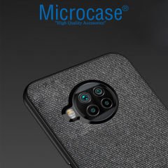 Microcase Xiaomi Mi 10T Lite Fabrik Serisi Kumaş ve Deri Desen Kılıf - Siyah