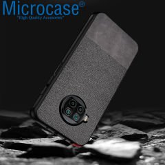 Microcase Xiaomi Mi 10T Lite Fabrik Serisi Kumaş ve Deri Desen Kılıf - Siyah