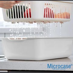 Microcase Çok Fonksiyonlu Kapaklı Çift Katman Makarna Meyve Sebze Temizleyici Sebze Yıkama Sepeti AL4251