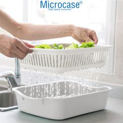 Microcase Çok Fonksiyonlu Kapaklı Çift Katman Makarna Meyve Sebze Temizleyici Sebze Yıkama Sepeti AL4251