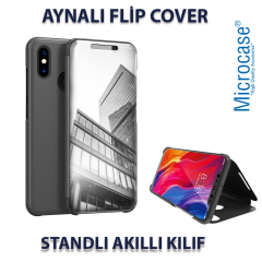 Microcase Xiaomi Mi 8 SE Aynalı Clear View Flip Cover Kılıf SİYAH