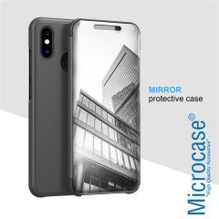 Microcase Xiaomi Mi 8 SE Aynalı Clear View Flip Cover Kılıf SİYAH