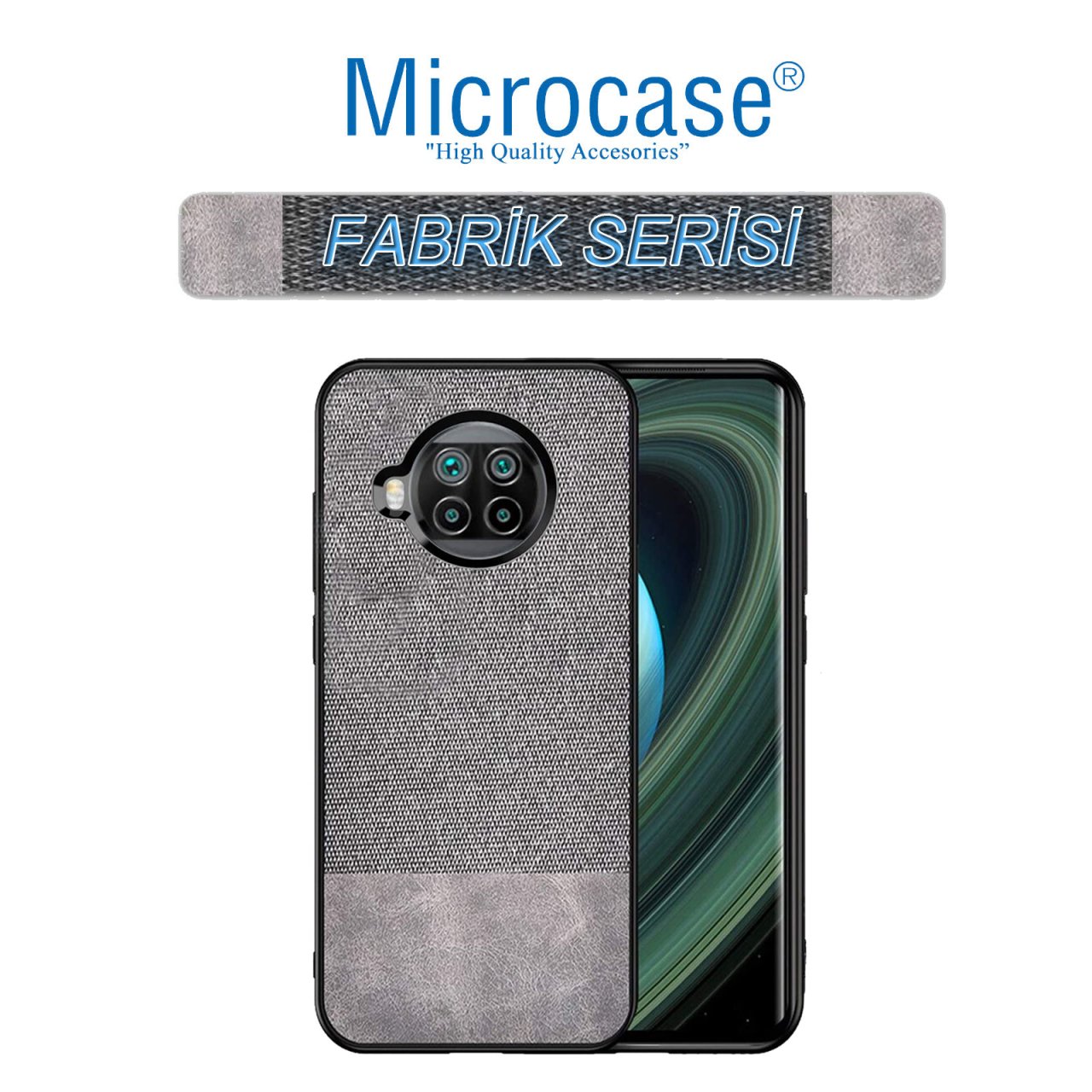 Microcase Xiaomi Mi 10T Lite Fabrik Serisi Kumaş ve Deri Desen Kılıf - Gri