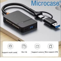 Microcase Type C USB 3.0 Çift Kart Okuyucu 8in1 USB OTG SD/TF - AL4587