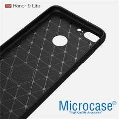 Huawei Honor 9 Lite Brushed Carbon Fiber Silikon TPU Kılıf + Cam