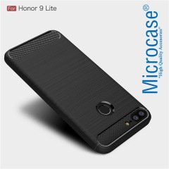 Huawei Honor 9 Lite Brushed Carbon Fiber Silikon TPU Kılıf + Cam