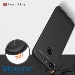 Huawei Honor 9 Lite Brushed Carbon Fiber Silikon TPU Kılıf + Cam