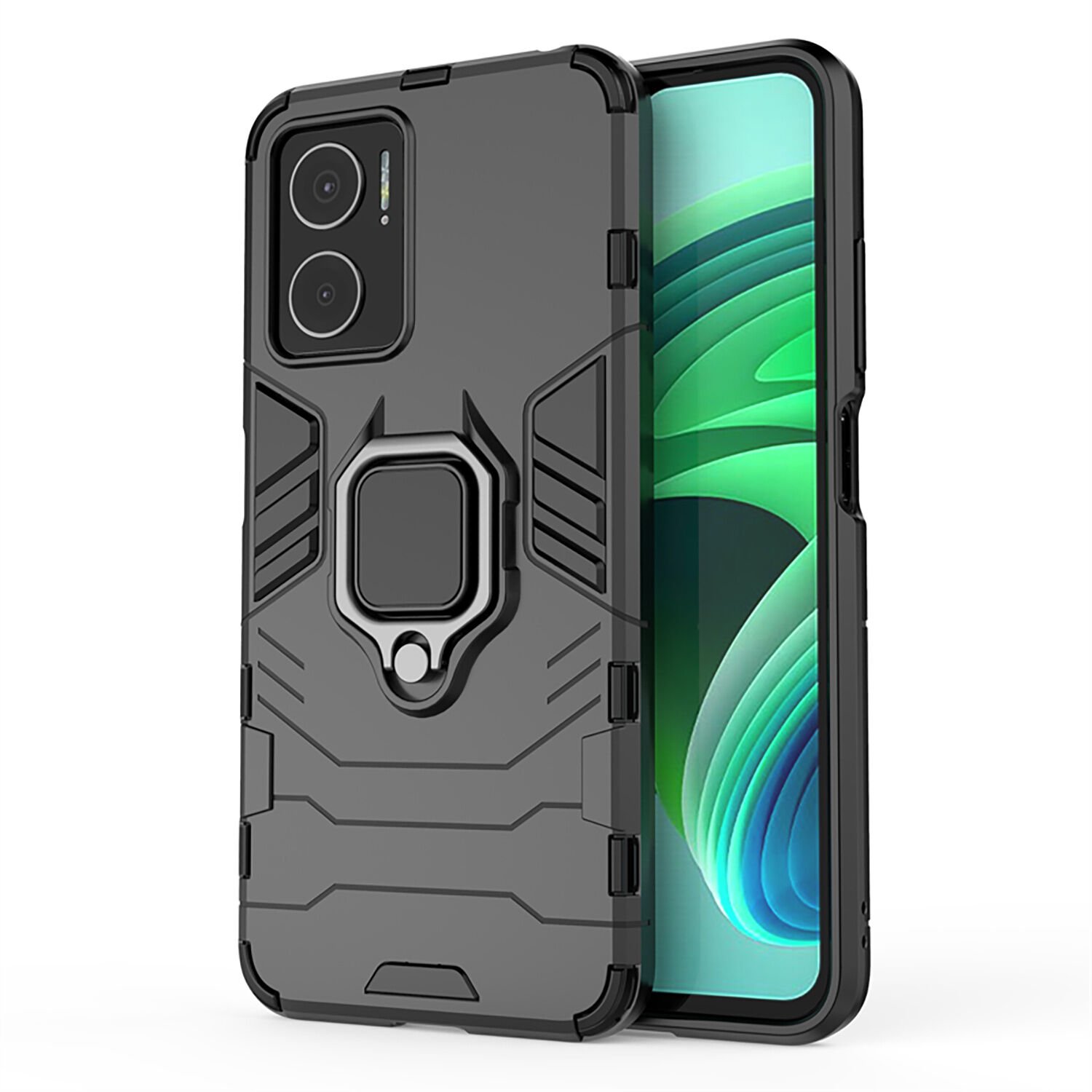 Microcase Xiaomi Redmi Note 11E / Redmi 10 5G Batman Serisi Yüzük Standlı Armor Kılıf - Siyah AL3349