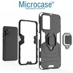 Microcase Xiaomi Redmi Note 11E / Redmi 10 5G Batman Serisi Yüzük Standlı Armor Kılıf - Siyah AL3349