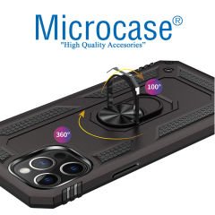 Microcase iPhone 12 Pro Anka Serisi Yüzük Standlı Armor Kılıf - Siyah