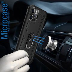 Microcase iPhone 12 Pro Anka Serisi Yüzük Standlı Armor Kılıf - Siyah