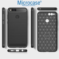 Huawei Honor 7X Brushed Carbon Fiber Silikon TPU Kılıf + Cam