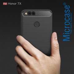 Huawei Honor 7X Brushed Carbon Fiber Silikon TPU Kılıf + Cam