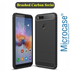 Huawei Honor 7X Brushed Carbon Fiber Silikon TPU Kılıf + Cam