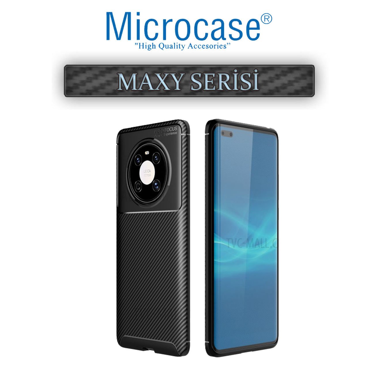 Microcase Huawei Mate 40 Pro Maxy Serisi Carbon Fiber Silikon Kılıf - Siyah