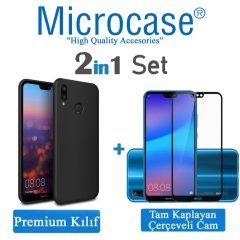 Huawei P20 Lite Premium Matte Silikon Kılıf + Tam Kaplayan Cam