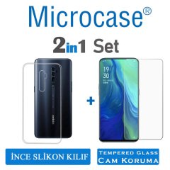 Microcase Oppo Reno 10x Zoom Ultra İnce 0.2 mm Soft Silikon Kılıf + Tempered Glass Cam Koruma (SEÇENEKLİ)