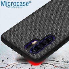 Microcase Huawei P30 Pro Fabrik Serisi Kumaş ve Deri Desen Kılıf - Siyah
