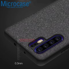 Microcase Huawei P30 Pro Fabrik Serisi Kumaş ve Deri Desen Kılıf - Siyah
