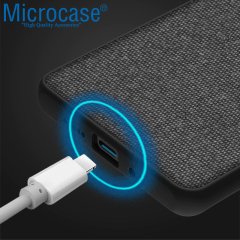 Microcase Huawei P30 Pro Fabrik Serisi Kumaş ve Deri Desen Kılıf - Siyah