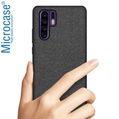 Microcase Huawei P30 Pro Fabrik Serisi Kumaş ve Deri Desen Kılıf - Siyah
