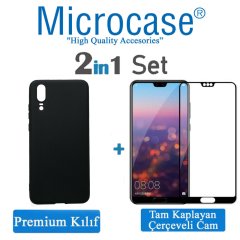 Huawei P20 Premium Matte Silikon Kılıf + Tam Kaplayan Cam